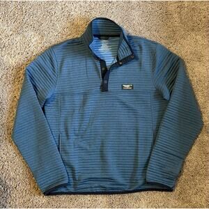 L.L. Bean Blue High Neck Pullover Sweater Striped Knit Long Sleeve Polyester M